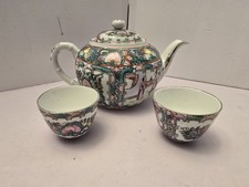 Japanese Famille Rose Medallion Porcelain Ware Hand Decorated Teapot And Cups