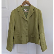 Vtg Talbots Blazer Green Irish Linen 3-Button Petite Jacket 8P Quiet Luxury