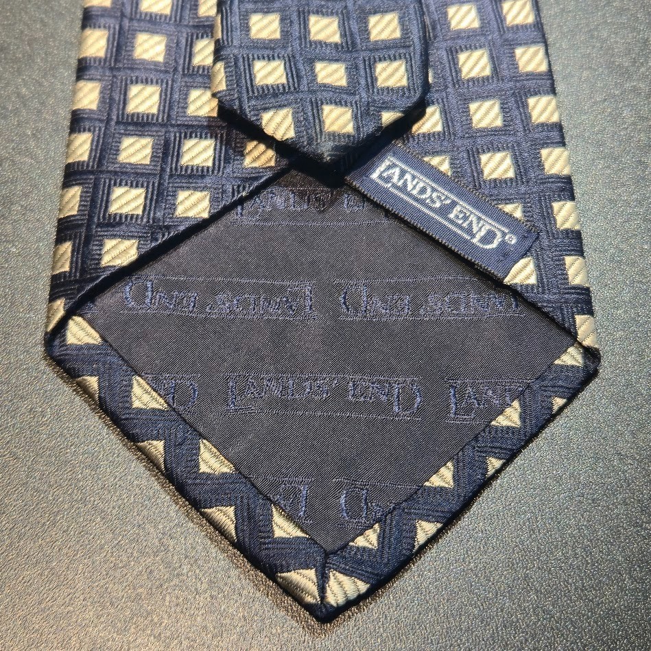 Land's End Black/Brown Geometric Patterned 100% Silk Tie Handsewn in USA image 4