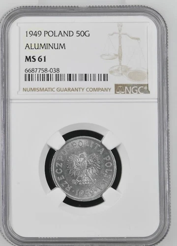 Poland 50 Groszy 1949 Aluminum NGC MS 61