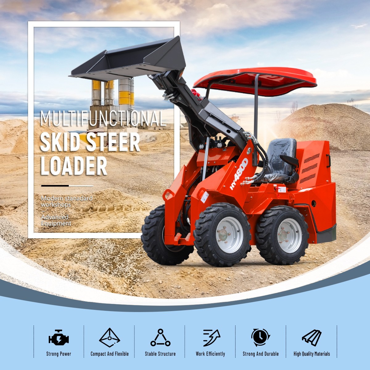 Free Ship HUAYEE 480D Ride-On Wheeled Mini Skid Steer Loader B&S 23HP EPA Engine