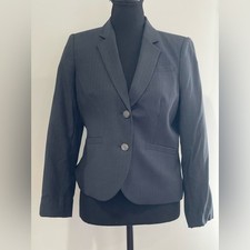 Calvin Klein 10P Women's Black Pin Striped Grey Blazer w Shoulder Pads 628