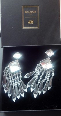 Original Balmain Paris X H&M Clear Dangle Drop Clip On Earrings
