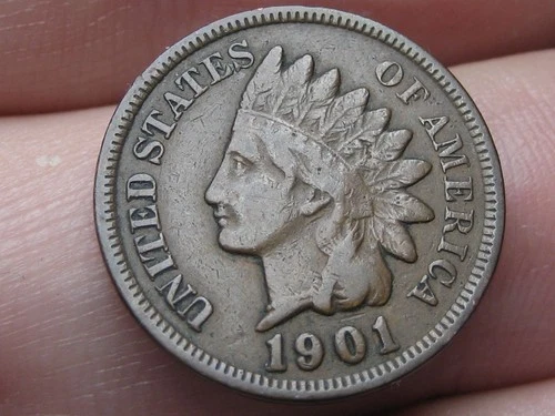 1901 Indian Head Cent Penny- Fine/VF Details, Partial LIBERTY, Diamond, Brown