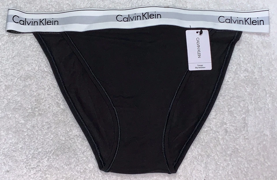 CALVIN KLEIN Modern Cotton Black White String Tanga Cheeky Panty Womens Sz XL 8 - Image 4 of 4