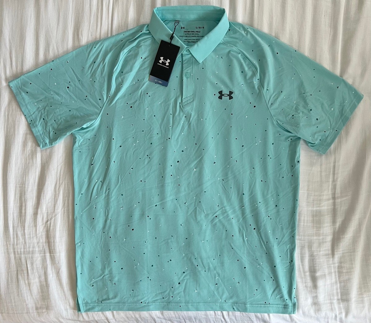 Under Armour UA Iso-Chill Printed Polo Golf Shirt 1383159-361 Teal Men's  Large