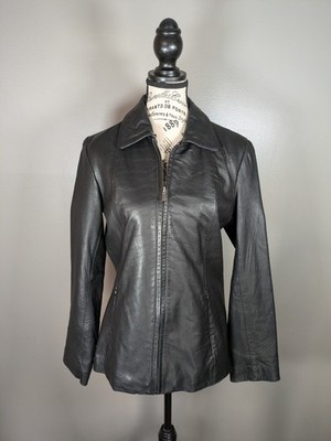 Excelled Collection Black Leather Jacket Vintage Full Zip Women s S
