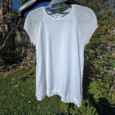 Brunello Cucinelli Short Sleeve Sequined Sweater Top Small White
