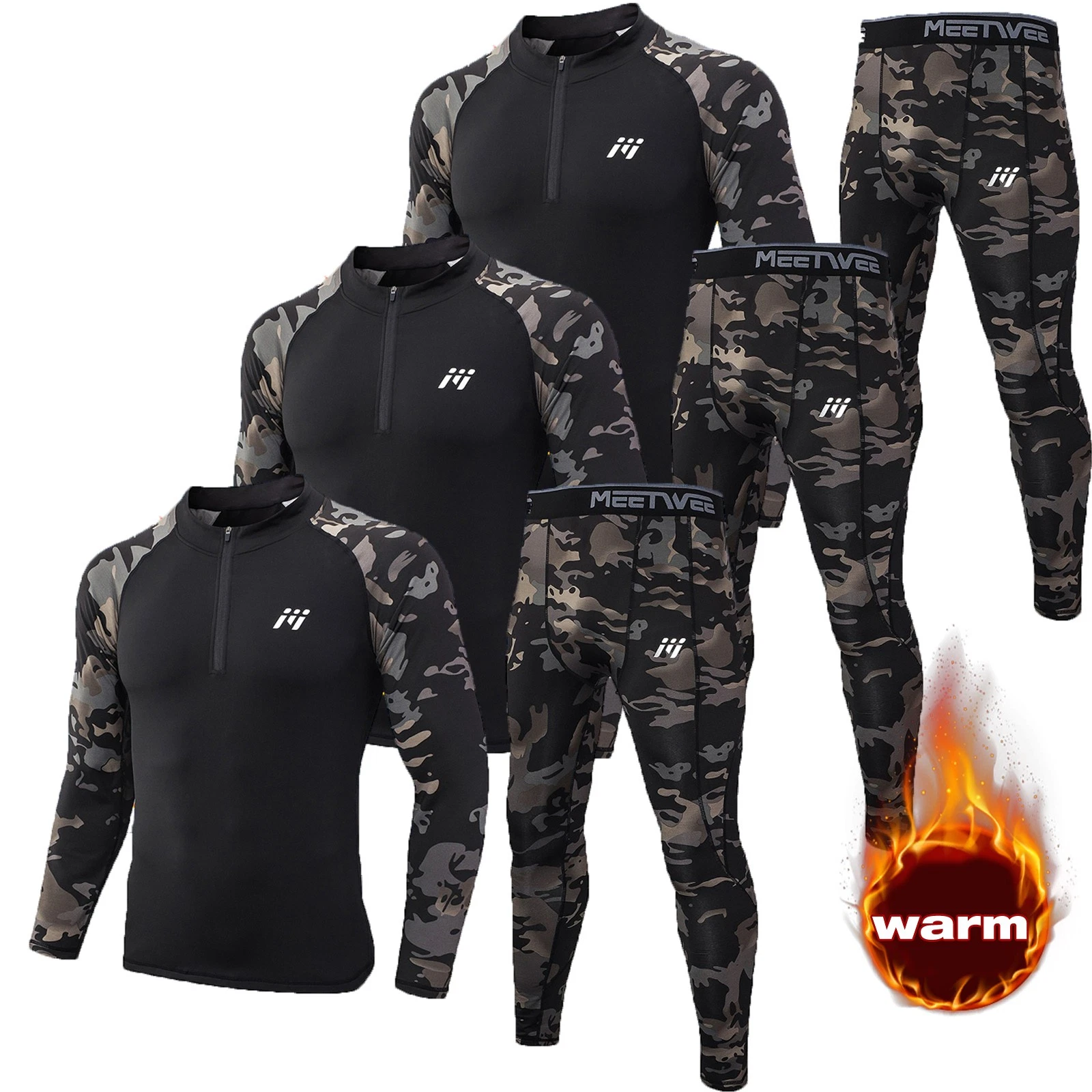 6pc Men Thermal Underwear 3set Fleece Long Johns Top&Bottom Base Layer Warm Soft