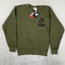 Vintage USMC Sweatshirt Mens Small Green Fleece Crewneck Pullover Soffe Marines