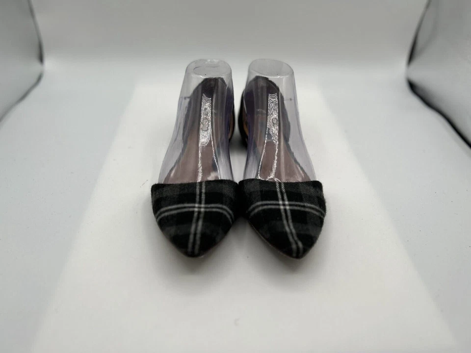 Halogen D'orsay Flats Women's Sz 7.5M Black Plaid Fabric Slip On Pointed Toe - Image 2 of 4