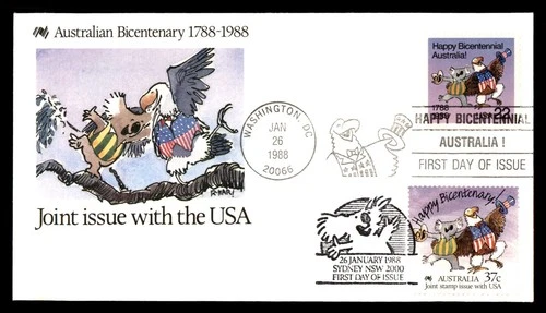 Mayfairstamps US FDC 1988 Washington DC Australia joint issue mixed frank bicent