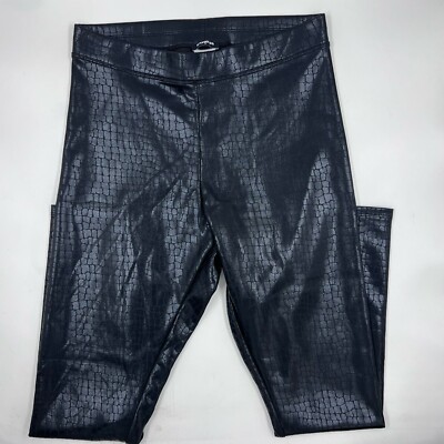 Express Womens High Rise Croc Embossed Leggings M Black Faux Leather Stretch