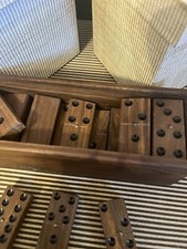 Handcrafted Wooden Dominoes In Box W Sliding Lid Top Nice Wood Grain