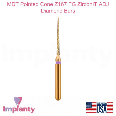 MDT Dental Pointed Cone FG ZirconIT ADJ Diamond Burs Z167 Crown Preparation