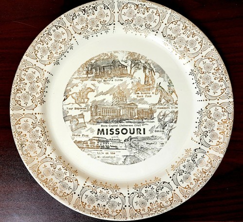 Missouri Vtg Travel Souvenir Plate 10" Transfer Gold Detail - Picture 5 of 9