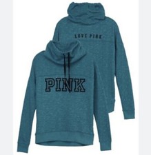 Victorias Secret PINK Teal Marl Cowl-neck Pullover Sweatshirt LOGO Size Small
