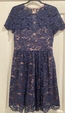 Eliza J Lace Dress Size 6 Navy Pink Lining Romantic Cottagecore Wedding Guest