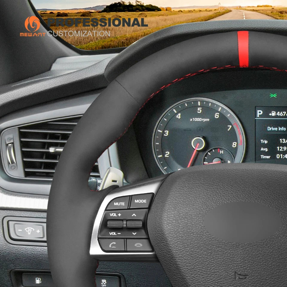 Synthetic Suede Car Steering Wheel Cover for Hyundai Sonata (D Shape) 2017-2018 - Image 4 of 4