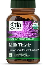 Gaia Herbs Milk Thistle Liver & Cleanse Support, 60 Vegan Capsules Exp 10/2027+