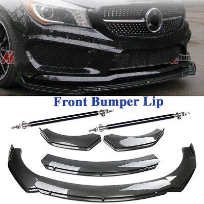 For Mercedees-Benz Carbon Fiber Style Front Bumper Lip Spoiler Strut Rods