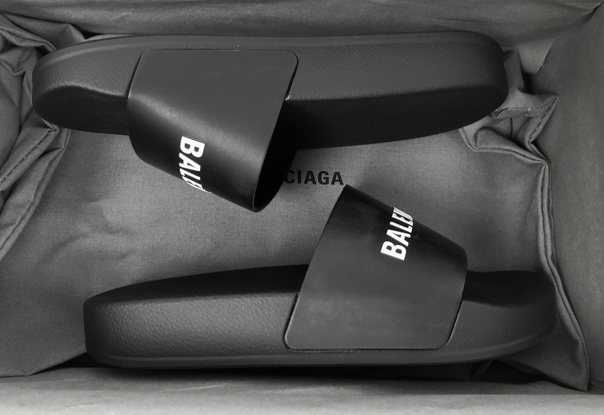 Balenciaga Kids Boy Girl Logo Pool Slides Sandals Black Italy 29