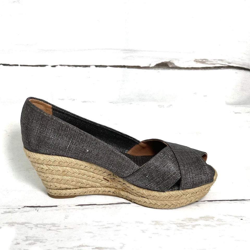 Zapatos Tory Burch Filipa para mujer 9.5B alpargatas de peltre punta abierta cuñas Foto 2 de 4