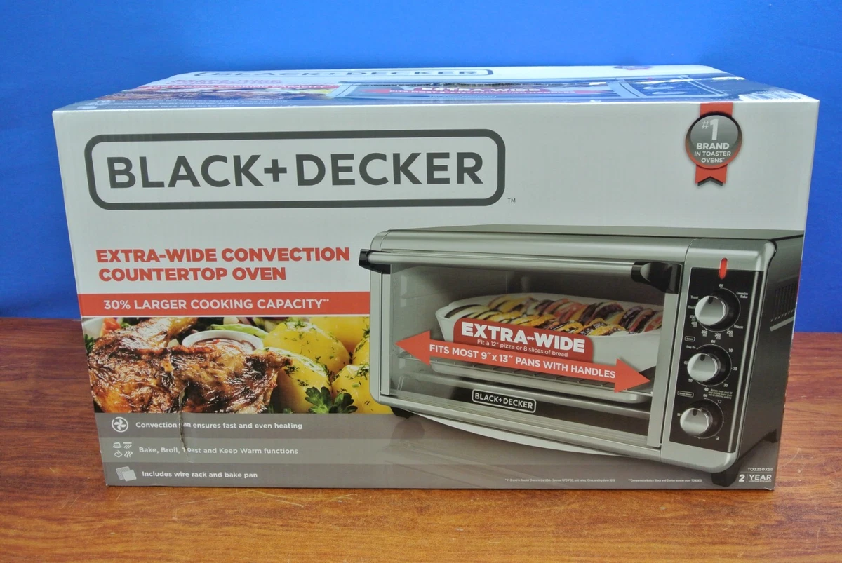 Black & Decker TO3250XSB 8-Slice Extra Wide Convection Countertop Toaster Oven, Includes Bake Pan, Broil Rack & Toasting Rack, Stainless Steel/Black