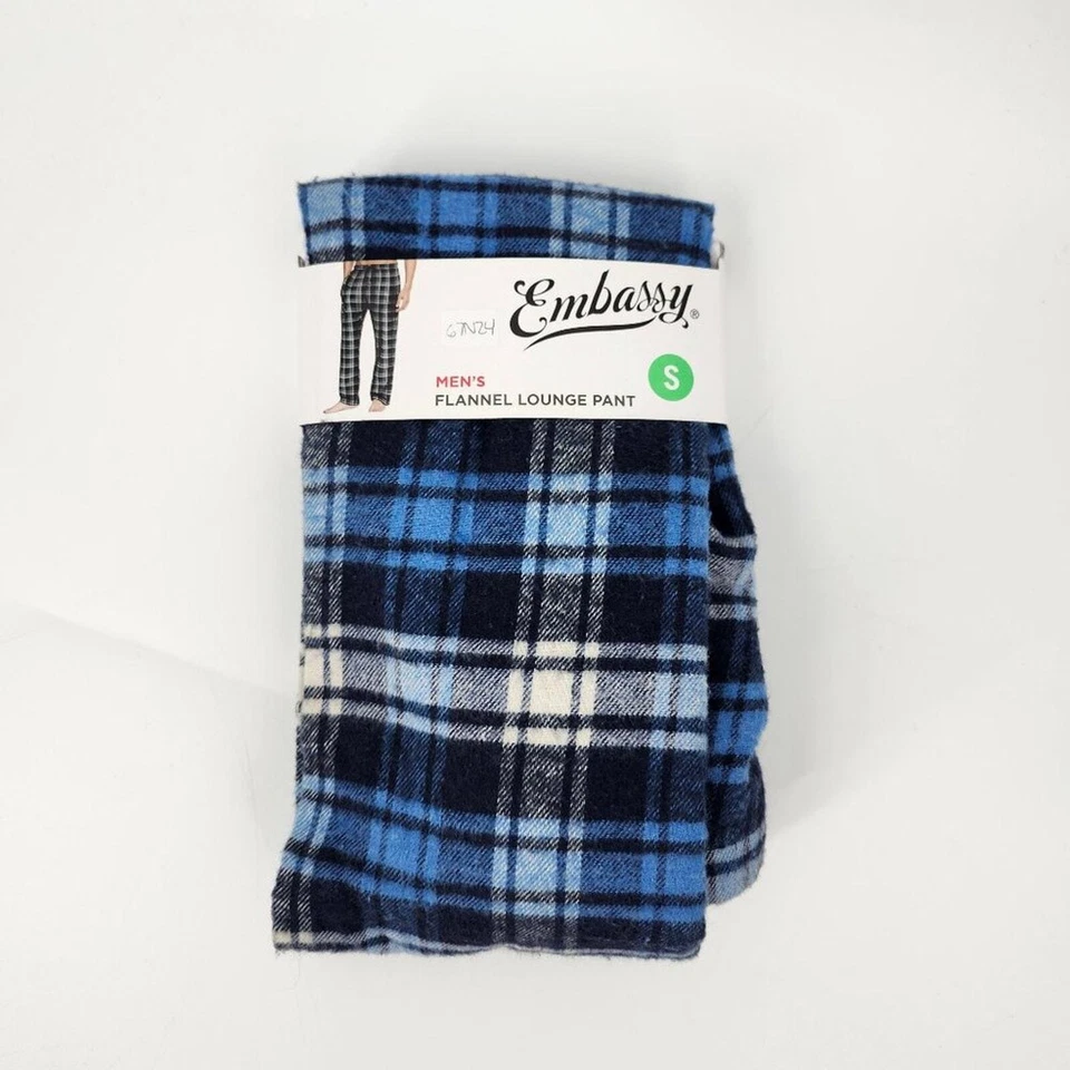 Embassy Men's Flannel Drawstring Straight Leg Plaid Lounge Pants Blue Small NWT - Image 3 of 3