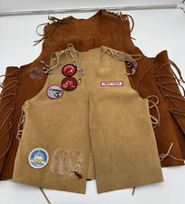 Vintage Adult Child Handmade Leather Indian Guides Leather Vest With Patches
