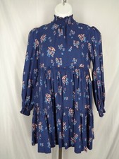 Free People Blue Floral Linen Blend Petit Fours Mini Dress Size Medium New