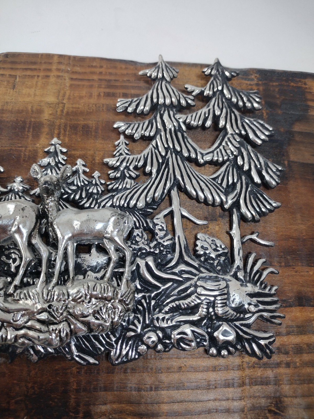 3D Relief Art Deer in Forest Scene Vintage Cabin Decor Hong Kong Wood Plaque