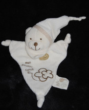 Doudou et compagnie ours plat coton bio blanc crème BABY'NAT bonnet TTBE