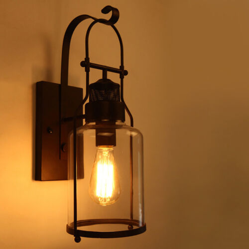 Rustic Wall Sconce LED E27 Wall Lamp for Hallway Corridor+Glass Lampshade 40W