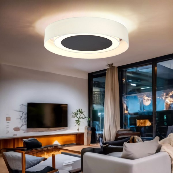 Wohnzimmerleuchte Deckenlampe Deckenleuchte Metall Textil Beige Warmweiß 1X Led-image