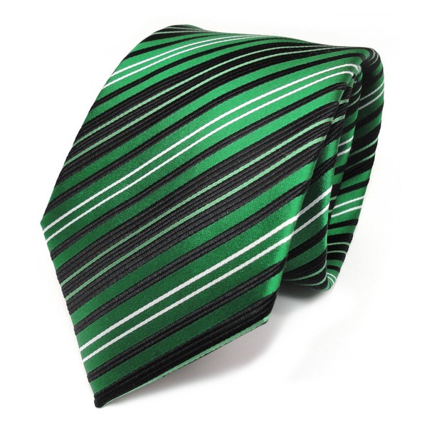 Tigertie Designer Seidenkrawatte GrüN Schwarz Silber Gestreift - Krawatte Seide-image