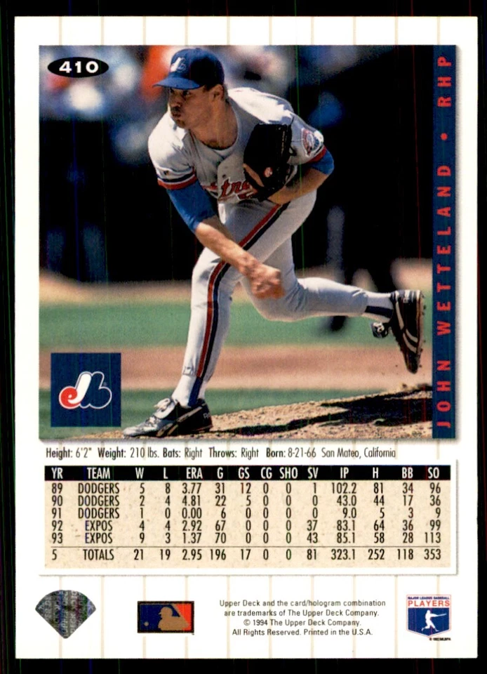 1994 Upper Deck John Wetteland Baseball Cards #410 - Image 2 of 2