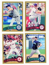 2011 Topps Gold 4-Card Lot /2011 – Hamels, Wakefield, Wilhelmsen RC, Bedard