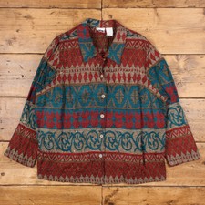 Vintage Koret Tapestry Jacket Xl Knitted Geometric Red Womens Button