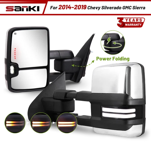 SANKI Chrome Power Fold Towing Mirrors For 2014-2019 GMC Sierra Chevy Silverado