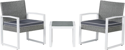 Selby 3-Piece Coastal Faux Wicker Patio Set in White/Gray - Modern Design