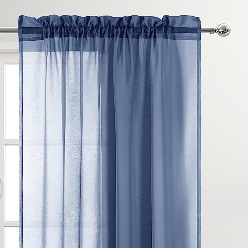 Sheer Curtains Semi Transparent Voile Rod 42"W x 63"L (Pack of 2) Dusty Blue - Bild 2 von 7