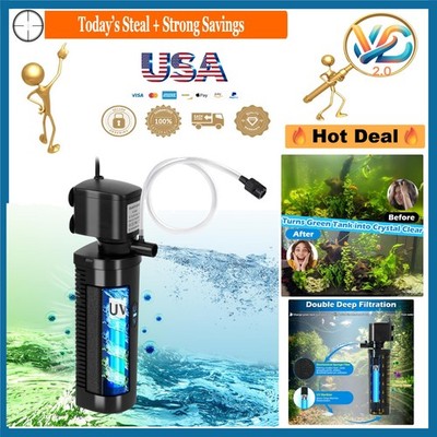 GREEN CLEAN Aquarium U-V Filter for 20-75 Gallon Fish Tank 200GPH 5W Light