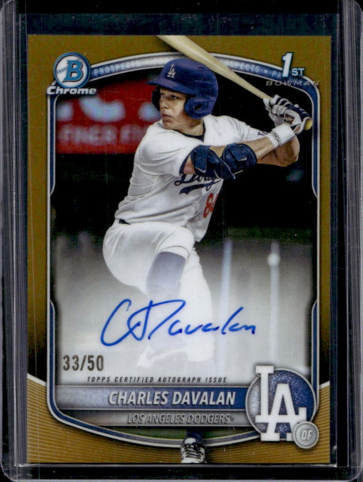 2025 Bowman Draft Charles Davalan Chrome Auto Gold Refractor 1st #/50 Dodgers