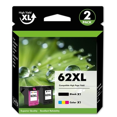 2 Pack 62XL Ink Cartridges For HP Ink 62XL Envy 7640 5540 5640 5660 5740 Printer