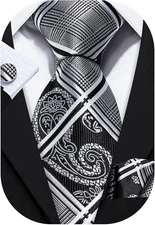 Paisley Woven Silk Necktie Set with Pocket Suqare Cufflinks Formal by Barry.Wang