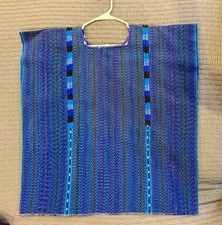 Woven Guatemalan huipil blouse blue w/embroidery L-XL