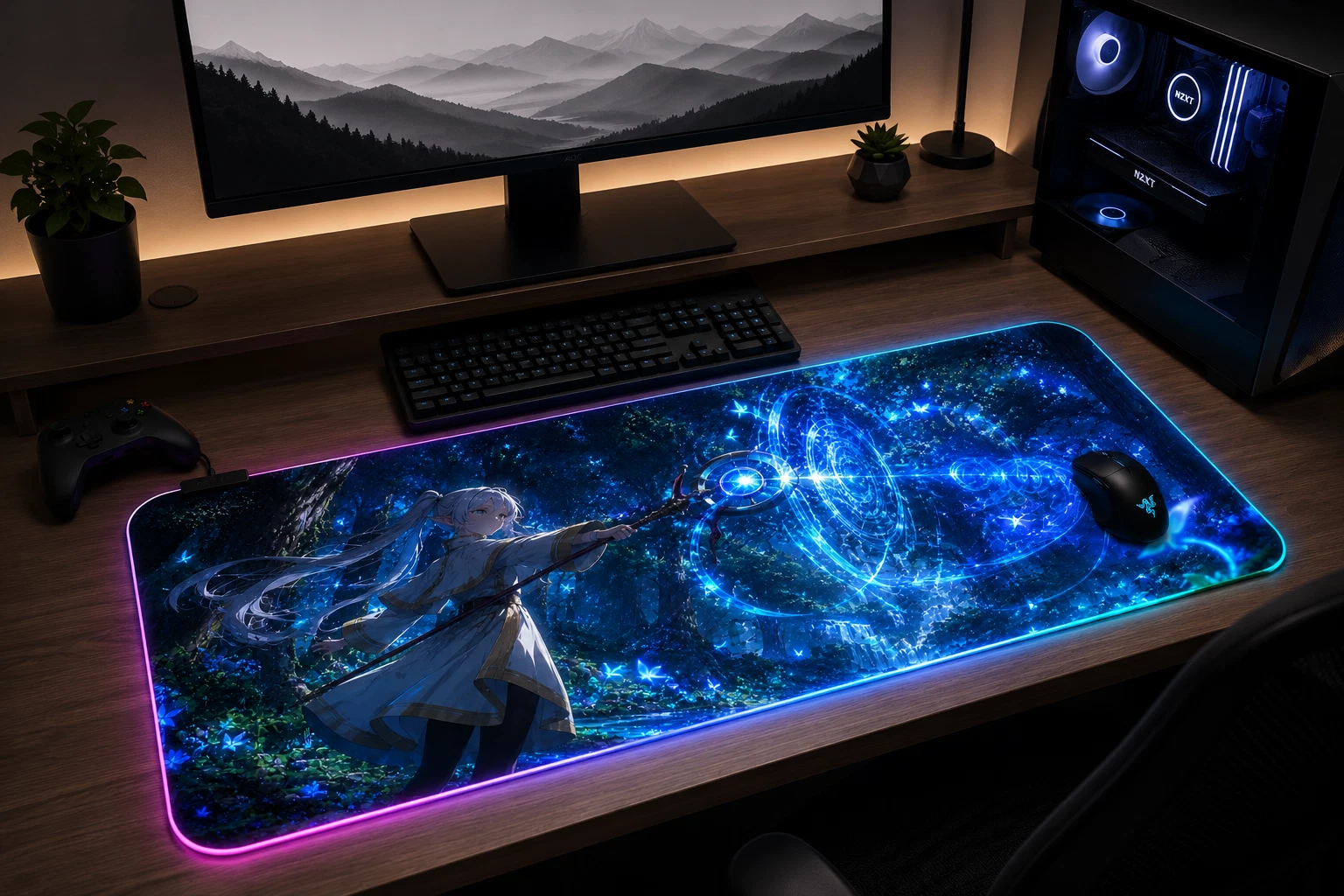 Frieren Fern RGB XXL Gaming Mouse Pad Anime LED Desk Mat