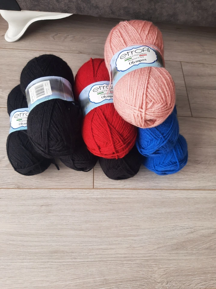 BULK LOT! Etrofil Olympos Baby Yarn - 4x BLACK, Red, Blue, Pink - 8x100g Skein - Image 2 of 3
