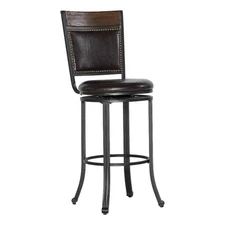 Linon Franklin Metal 30" Swivel Faux Leather Bar Stool in Rustic Umber Brown